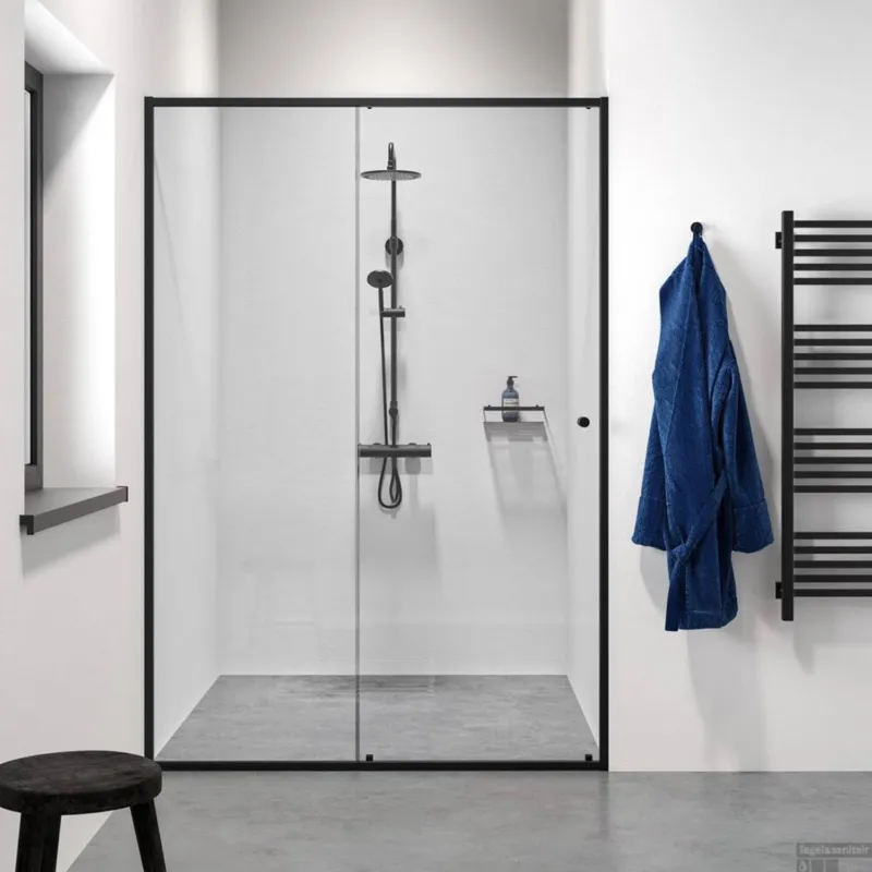 Sealskin Contour Schuifdeur voor Nis 140x200 cm 6mm Helderglas Mat Zwart Hoge Kwaliteit