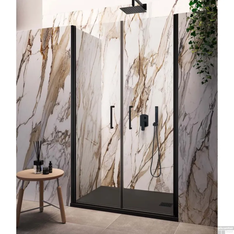 Betaalbaar Nisdeur Lacus Giglio Evo Saloon 2 Klapdeuren 140x200 Cm Helder Glas Mat Zwart