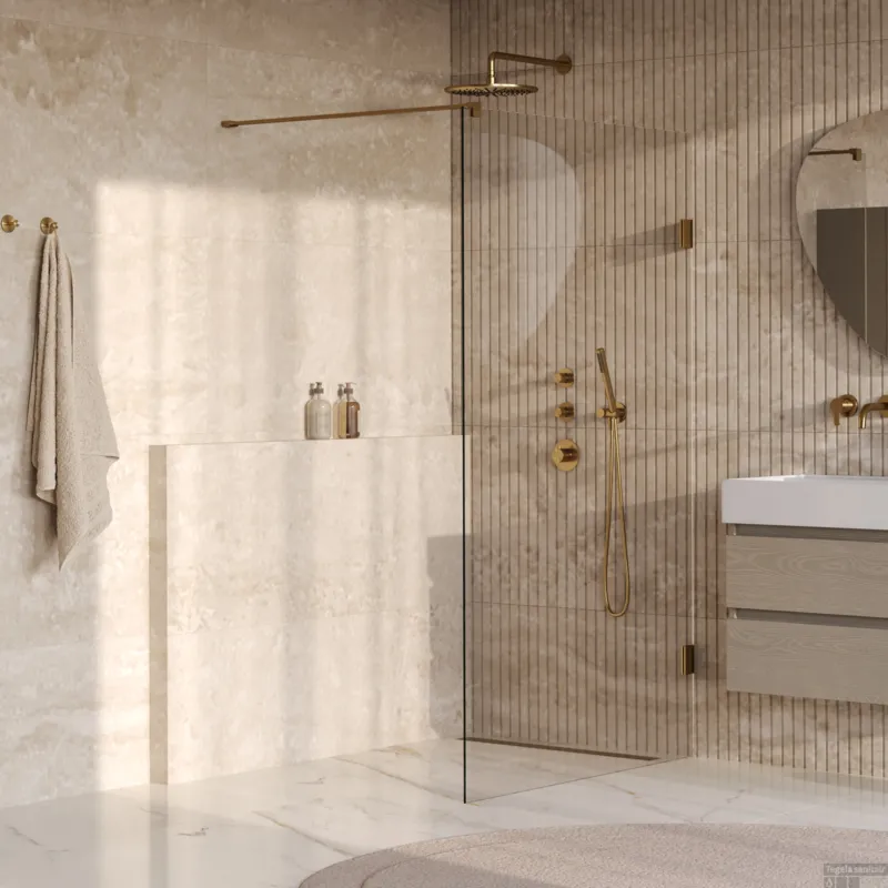BRAUER Void inloopdouche helder glas 110x200 incl. glascoating PVD goud geborsteld Hoge Kwaliteit