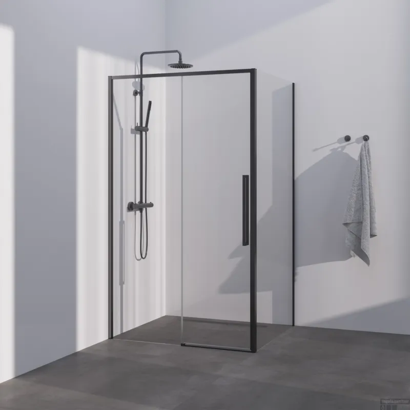 BRAUER Season douchecabine model B met schuifdeur helder glas 100x80x200 omkeerbaar incl. glascoating Season-Mat Zwart Seizoensaanbieding