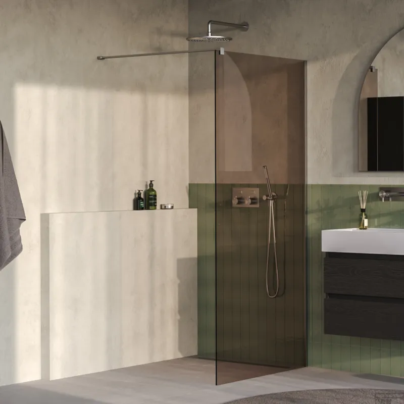 Flitsaanbieding BRAUER Oblivion inloopdouche brons glas 90x200 incl. glascoating PVD RVS-kleurig geborsteld
