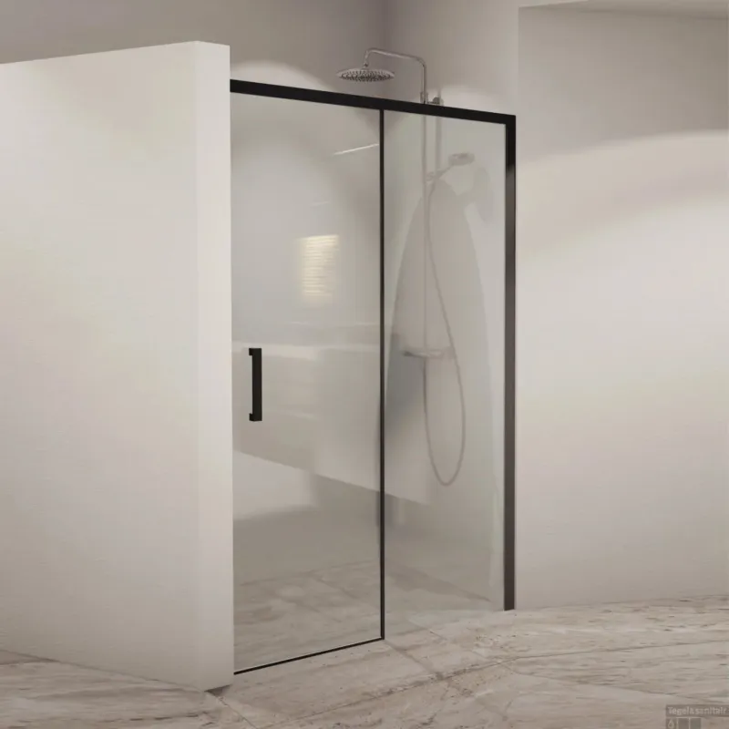 BWS Nisdeur Linea met Vast Paneel 118x200 cm 8 mm Soft Close NANO Glas Zwart Beperkt Aanbod