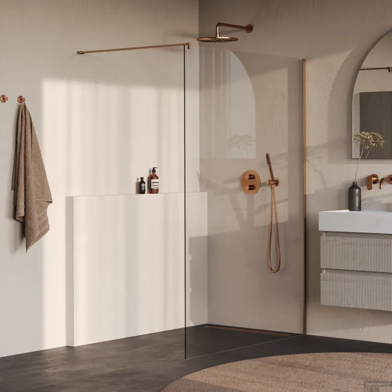 Koop Online BRAUER Oblivion inloopdouche helder glas 130x200 incl. glascoating PVD koper geborsteld