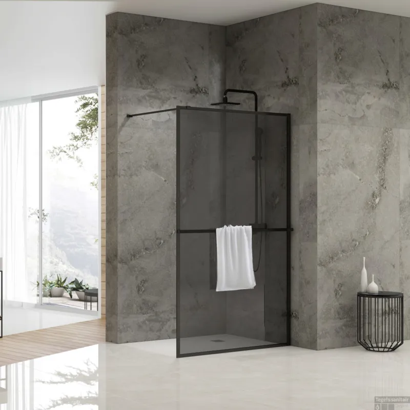 Aanbieding Inloopdouche Van Rijn ST04 Met Handdoekstang 120x200 cm 8 mm Rookglas Zwart