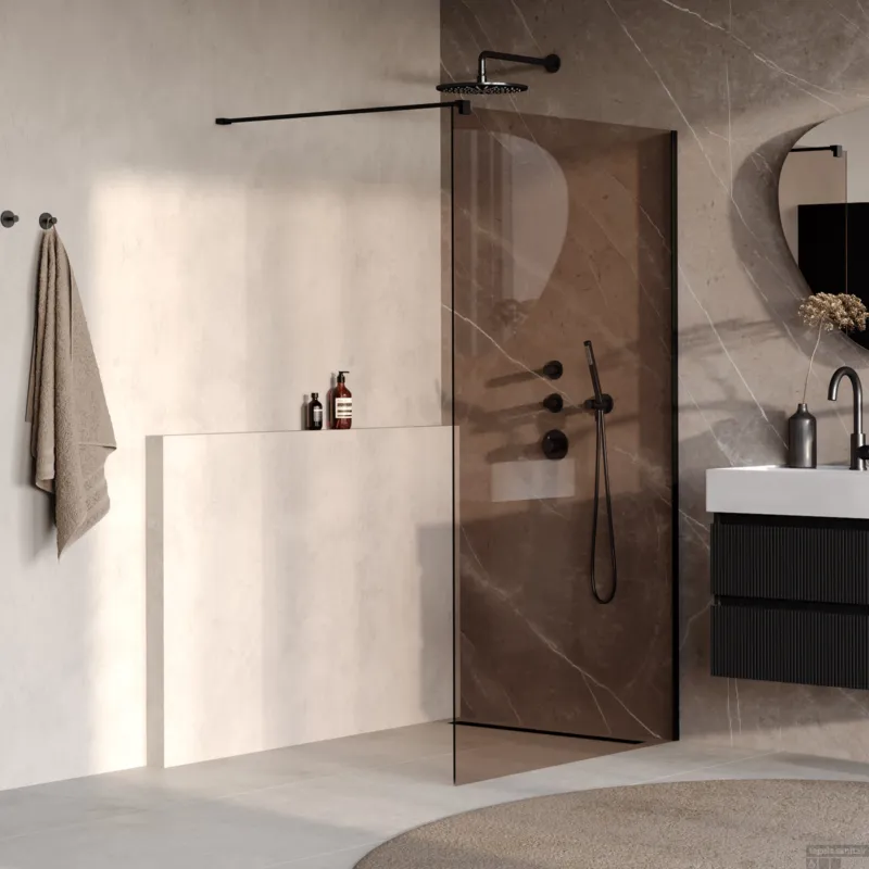 BRAUER Oblivion inloopdouche brons glas 120x200 incl. glascoating mat zwart Flitsaanbieding