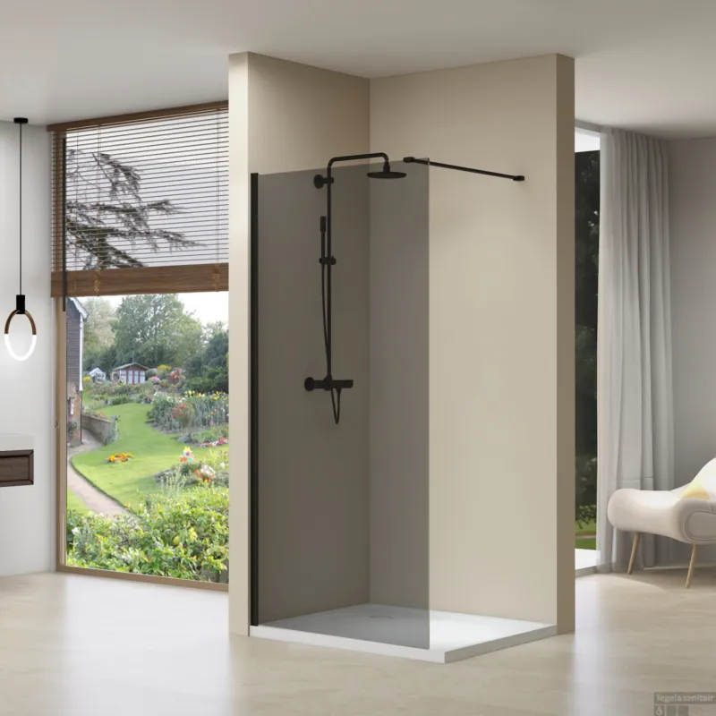 Inloopdouche Van Rijn ST01 120x200 cm Rookglas 8 mm Met Stabilisatiestang Mat Zwart Exclusieve Aanbieding