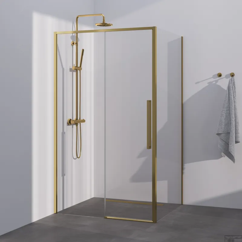 Bestel Nu BRAUER Season douchecabine model B met schuifdeur helder glas 100x90x200 omkeerbaar incl. glascoating Season-Goud