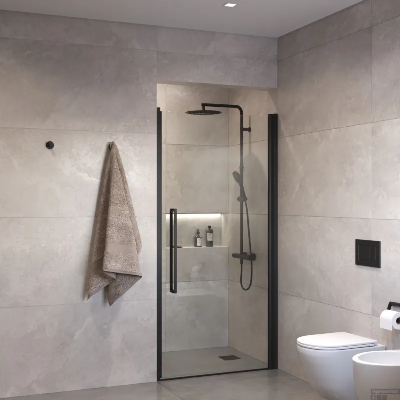 Sanivo Suno Nisdeur draaideur 90 cm Mat Zwart Helder Glas 8 mm Nano Tijdelijk Beschikbaar