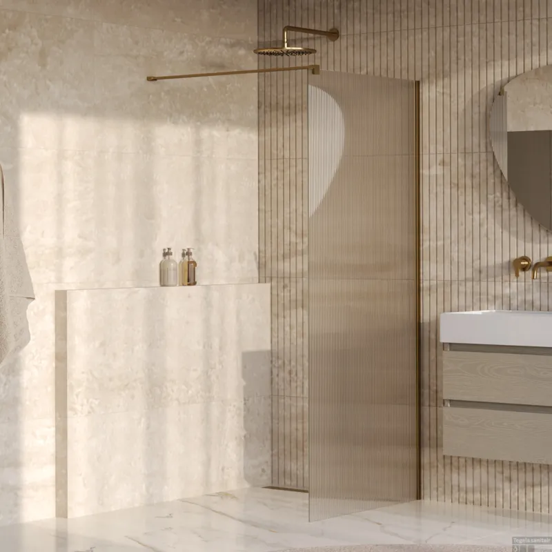Hete Deal BRAUER Oblivion Flow inloopdouche helder ribbelglas 90x200 incl. glascoating Geborsteld Goud PVD