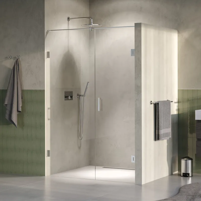 BRAUER Void nisdeur 2-delig helder glas 140x200 omkeerbaar met draaideur 70 aan muur incl. glascoating PVD RVS-kleurig Gratis Retour