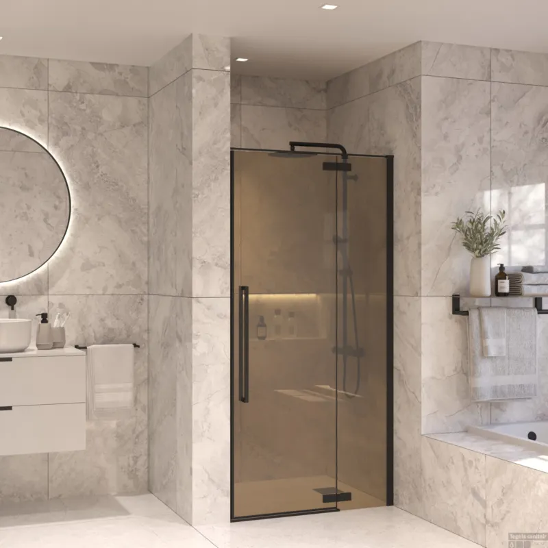 Nieuw Nisdeur Set Sanivo Vigo Champagne Glas 90x200 Mat Zwart