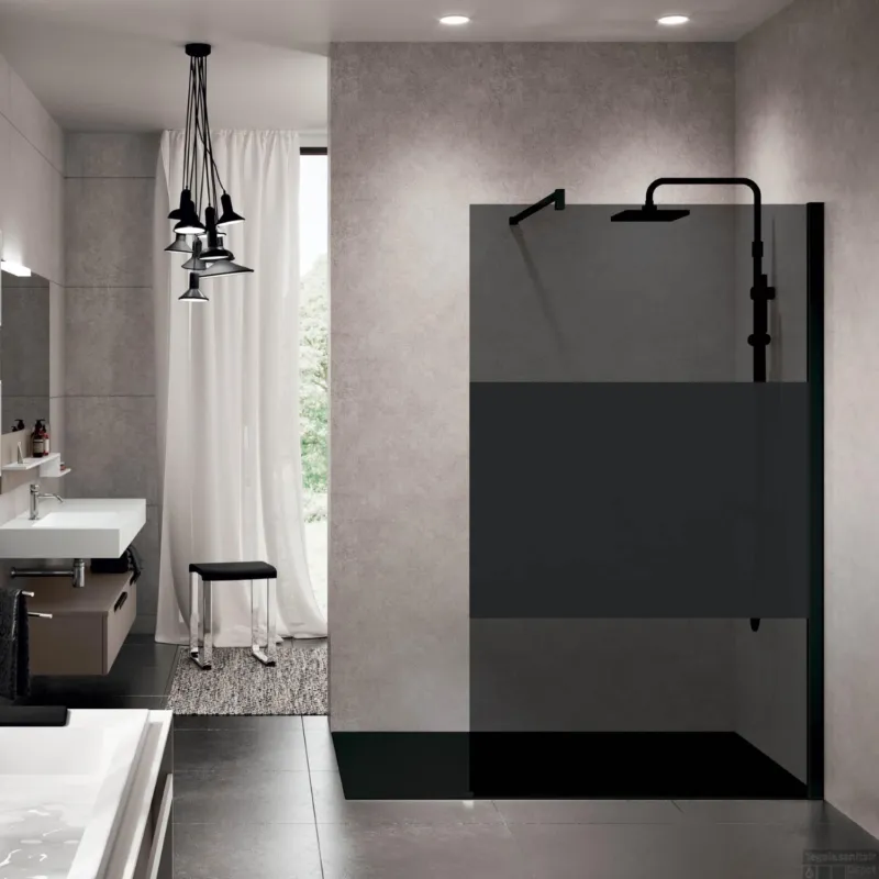 Nieuw Inloopdouche Novellini Kuadra met Donkere Middenband 90x200 cm Mat Zwart Profiel