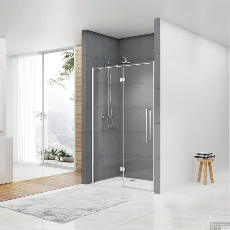 Nisdeur Van Rijn ST05 Draaideur Met Vaste Wand 110x200 cm 8 mm Chroom Nieuw