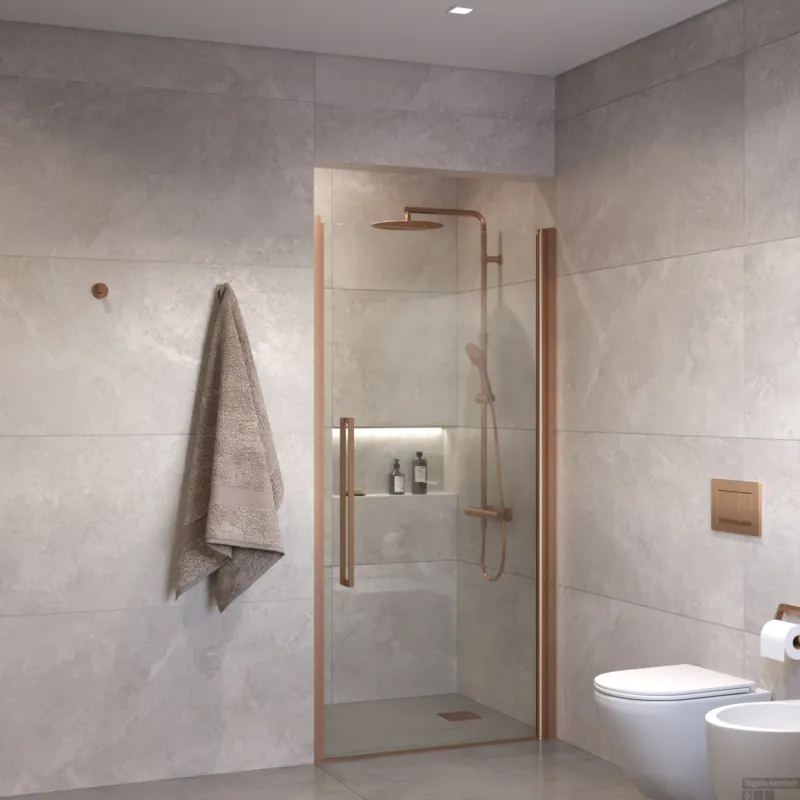 Gereduceerde Prijs Sanivo Suno Nisdeur draaideur 70 cm Geborsteld Brons Helder Glas 8 mm Nano