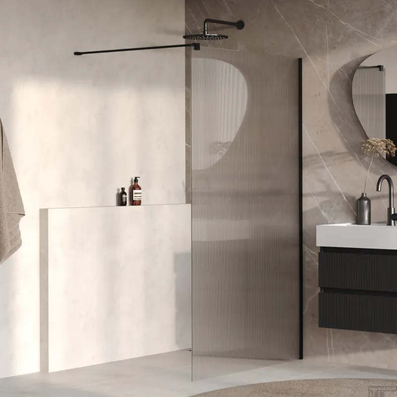 BRAUER Oblivion Flow inloopdouche helder ribbelglas 120x200 incl. glascoating Mat Zwart Exclusieve Aanbieding