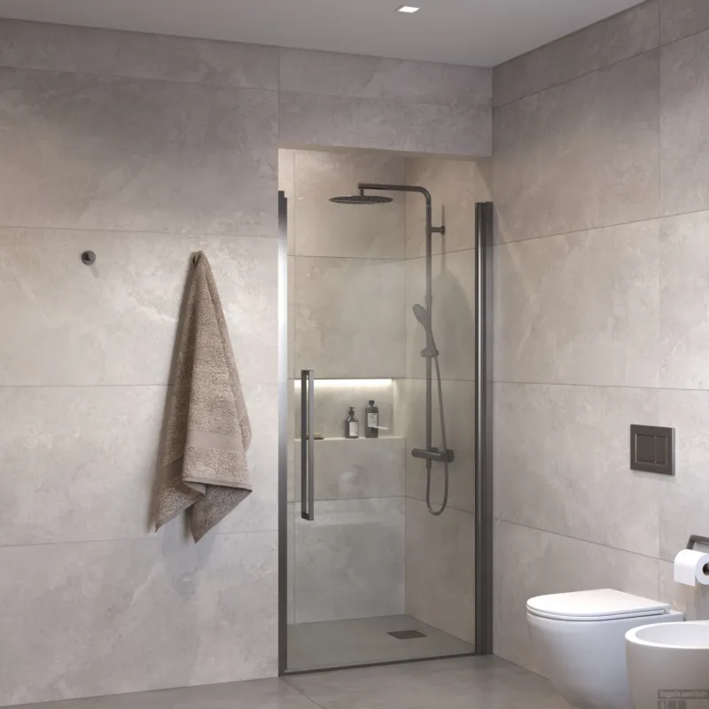 Sanivo Suno Nisdeur draaideur 90 cm Gunmetal Helder Glas 8 mm Nano Beperkte Voorraad