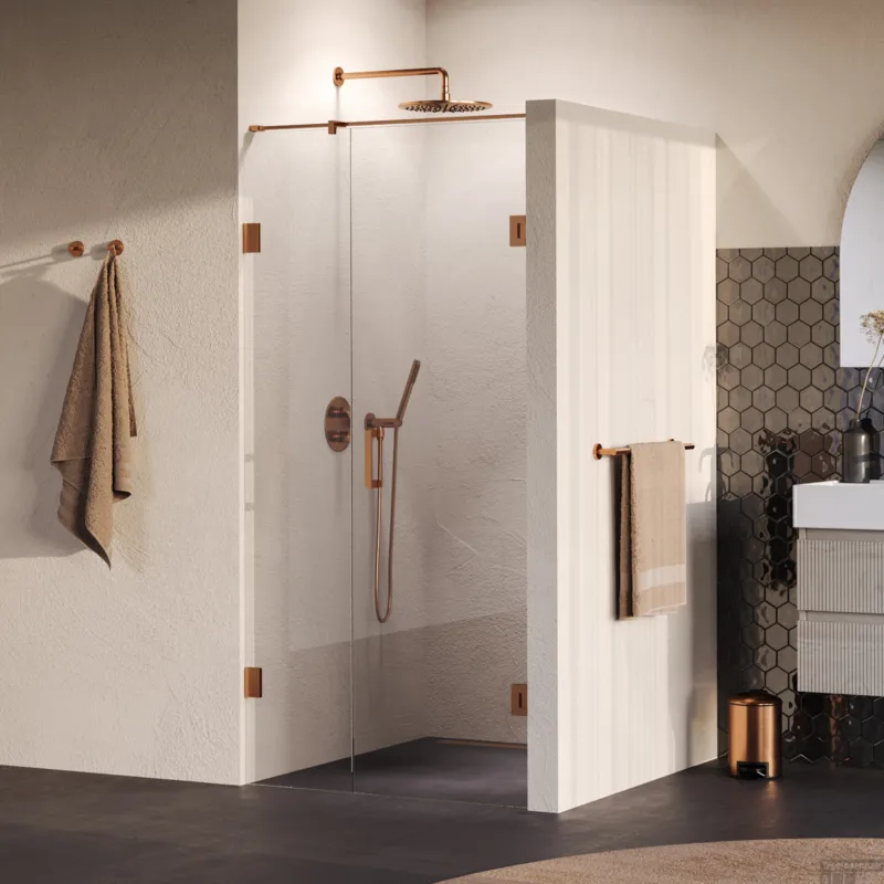BRAUER Void nisdeur 2-delig helder glas 100x200 omkeerbaar met draaideur 60 aan muur incl. glascoating PVD koper Weekendaanbieding