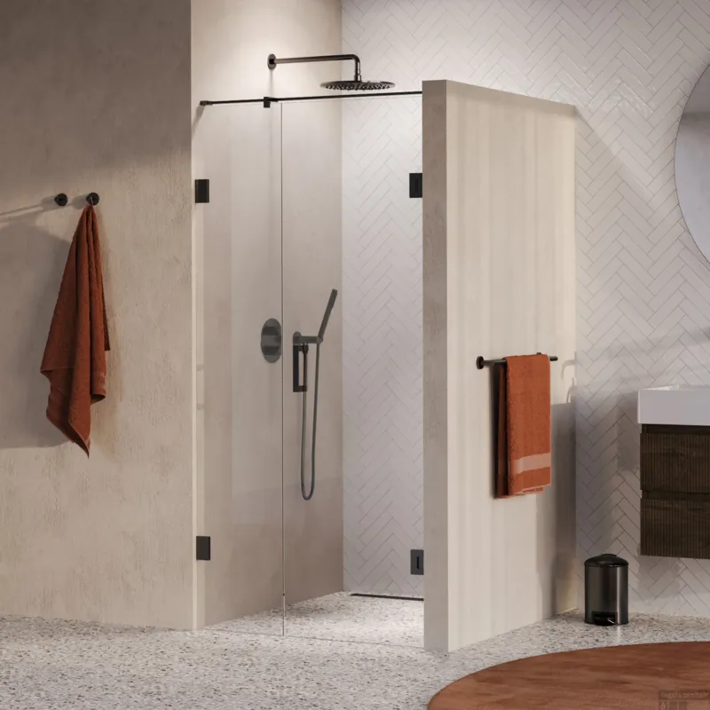 BRAUER Void nisdeur 2-delig helder glas 100x200 omkeerbaar met draaideur 60 aan muur incl. glascoating PVD gunmetal Superprijs