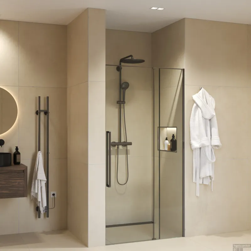 Actieprijs Nisdeur Sanivo Sena Met Vast Paneel Helder Glas 100x200 cm Met Montageset Gunmetal
