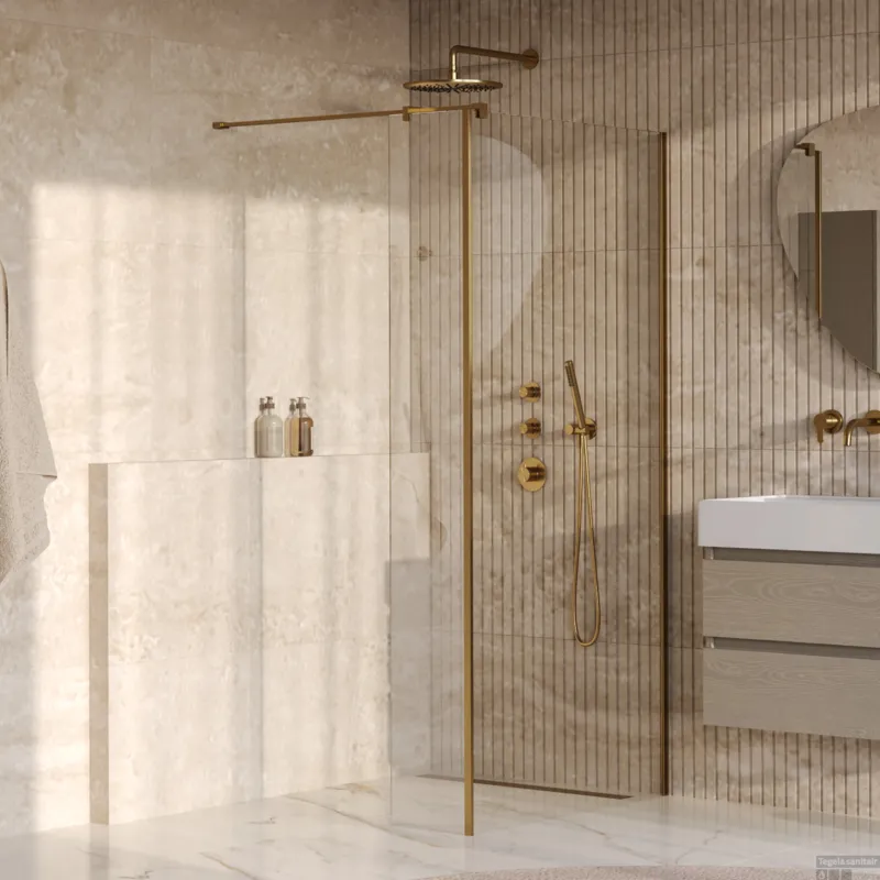 BRAUER Oblivion inloopdouche helder glas 100x200 met zijwand 30 incl. glascoating PVD goud geborsteld Tijdelijk Beschikbaar