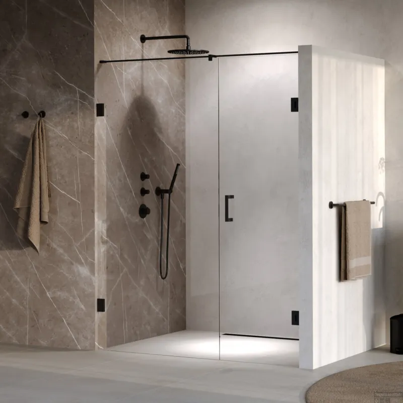 Veilige Betaling BRAUER Void nisdeur 2-delig helder glas 160x200 omkeerbaar met draaideur 70 aan muur incl. glascoating mat zwart