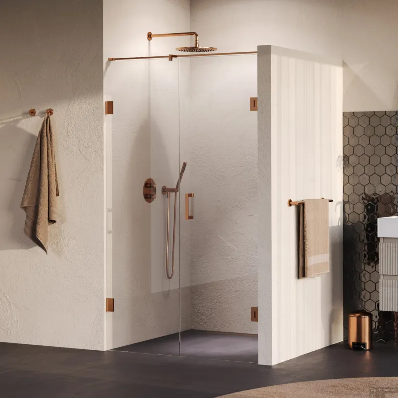 BRAUER Void nisdeur 2-delig helder glas 110x200 omkeerbaar met draaideur 60 aan muur incl. glascoating PVD koper Goedkoop