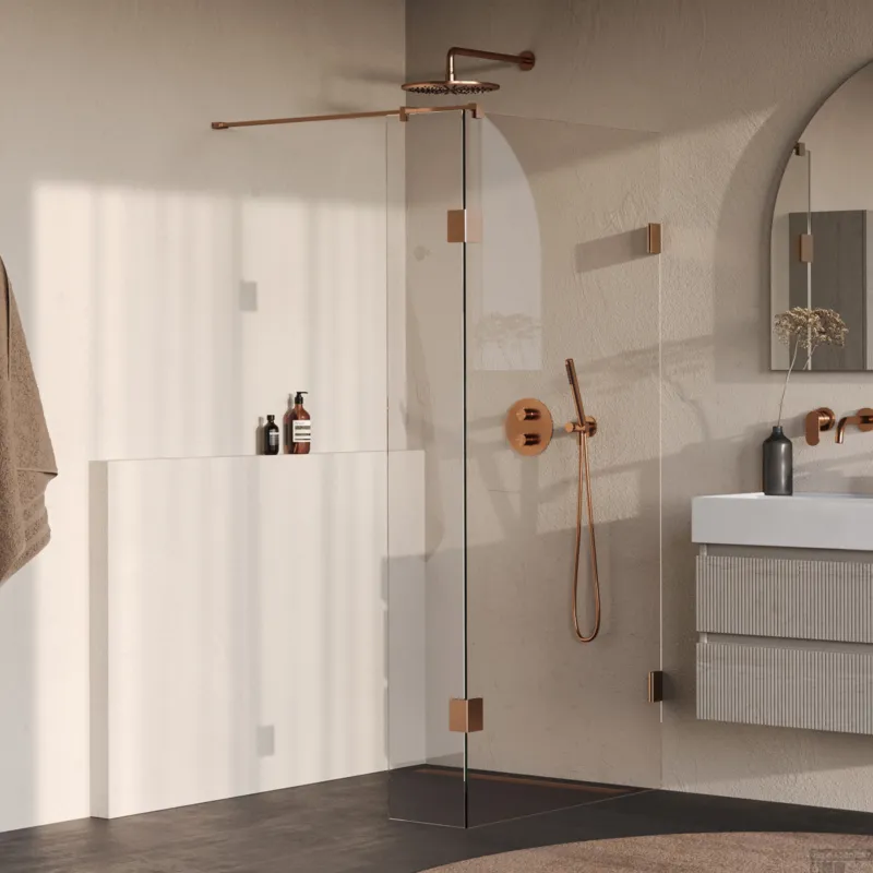 BRAUER Void inloopdouche helder glas 100x200 met 30 zijwand incl. glascoating PVD koper geborsteld Koop Online