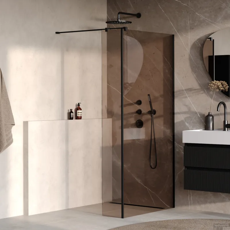 BRAUER Oblivion inloopdouche brons glas 90x200 met zijwand 30 incl. glascoating mat zwart Bestel Nu