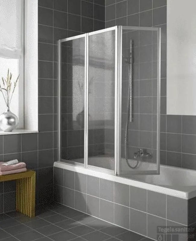 Beperkt Aanbod Kermi Vario Badklapwand 3-delig 140 Cm. Kunst. Parel Wit Ral 9016