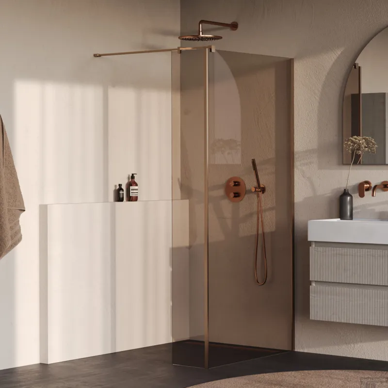 BRAUER Oblivion inloopdouche brons glas 100x200 met zijwand 30 incl. glascoating PVD koper geborsteld Bestel Nu