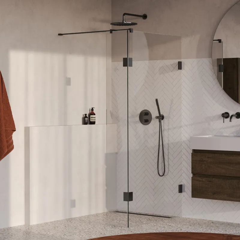 BRAUER Void inloopdouche helder glas 100x200 met 40 zijwand incl. glascoating PVD gunmetal geborsteld Nieuw