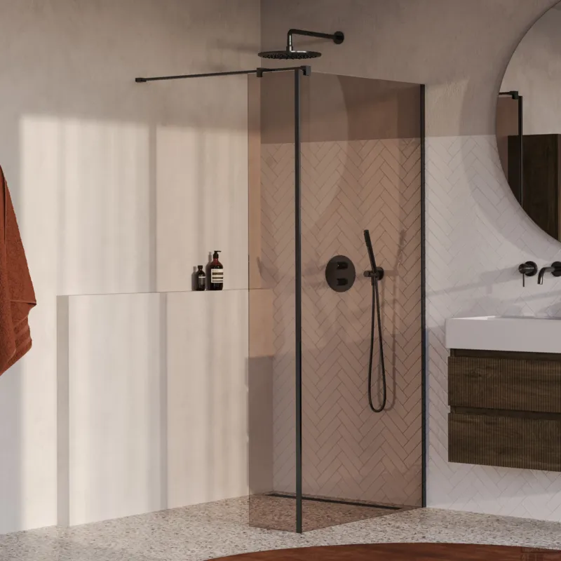 BRAUER Oblivion inloopdouche brons glas 90x200 met zijwand 30 incl. glascoating PVD gunmetal geborsteld Bestseller