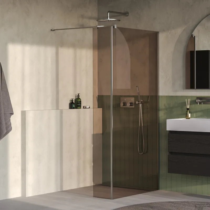Bestel Nu BRAUER Oblivion inloopdouche brons glas 90x200 met zijwand 30 incl. glascoating PVD RVS-kleurig geborsteld