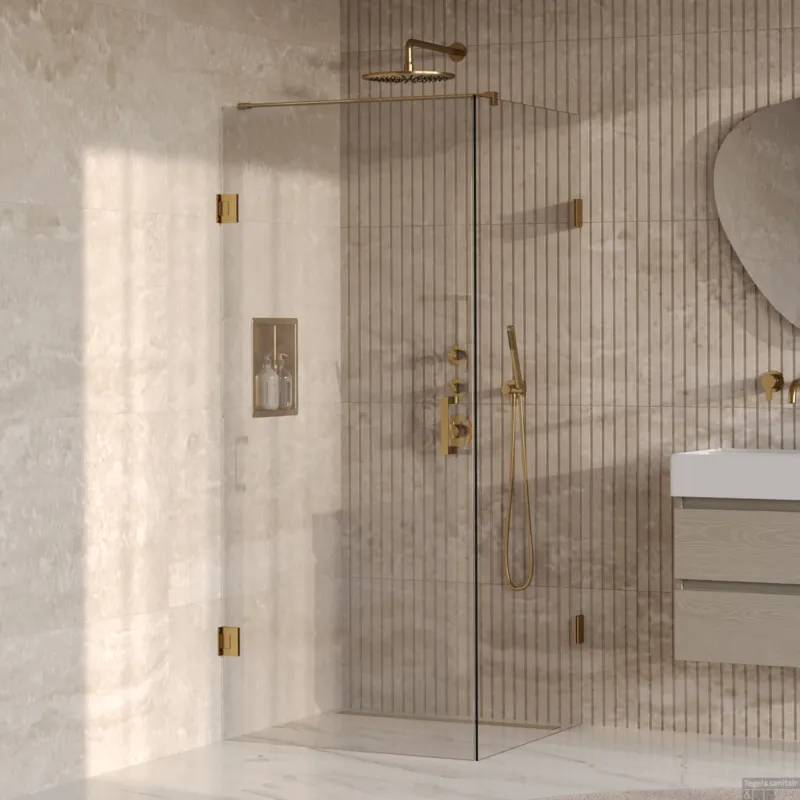 Flitsaanbieding BRAUER Void douchecabine met draaideur helder glas 90x90x200 incl. glascoating PVD goud geborsteld