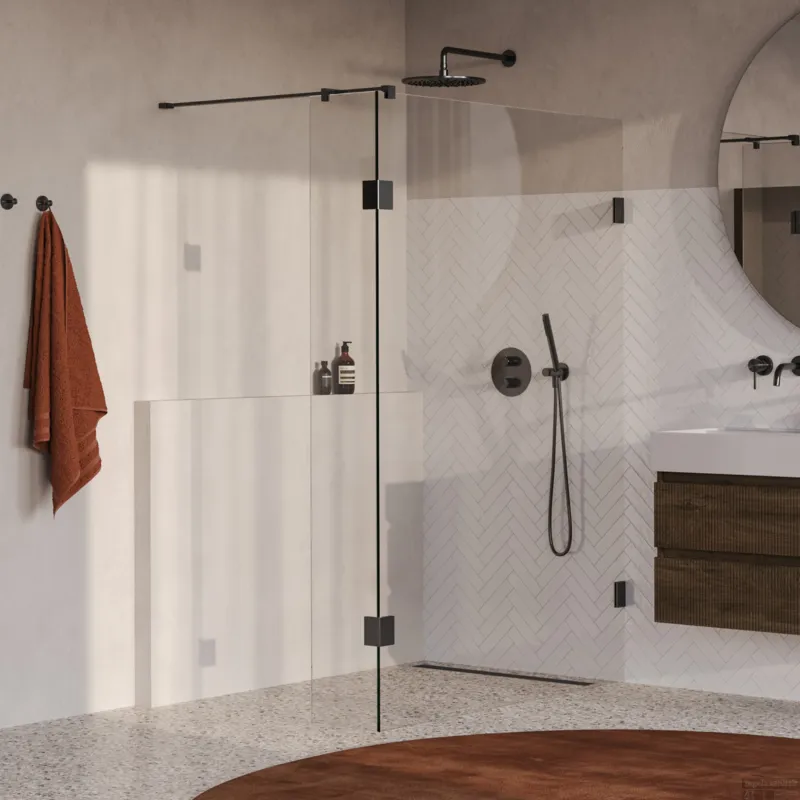 Gereduceerde Prijs BRAUER Void inloopdouche helder glas 140x200 met 40 zijwand incl. glascoating PVD gunmetal geborsteld