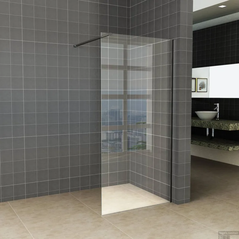 BWS Inloopdouche Pro Line Helder Glas Alle Maten 8mm Nano Coating Mat Zwart Profiel en Stang Favoriet