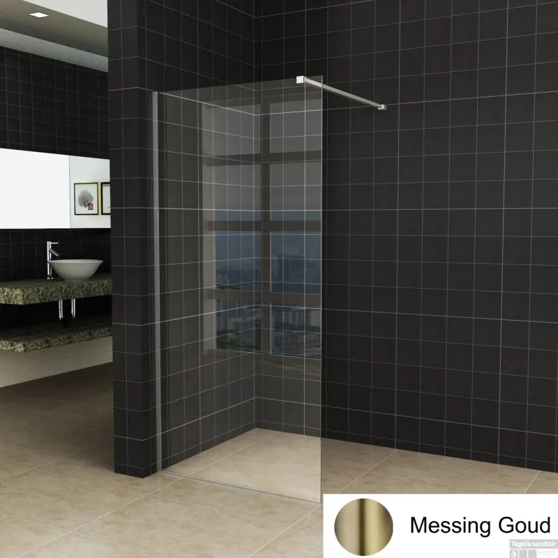 Koopje BWS Inloopdouche Pro Line Helder Glas 95x200 Geborsteld Messing Goud Profiel en Stang