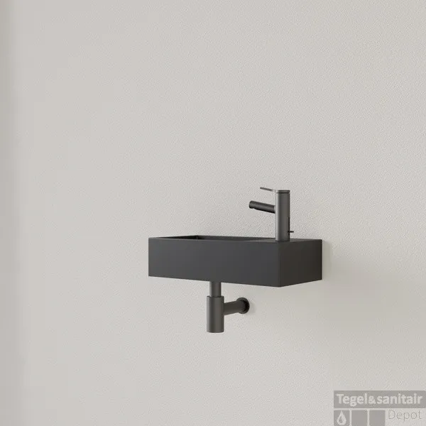Fontein Gliss Design Nano 36x18x9 cm 1 Kraangat Rechts Mat Zwart Lage Prijs