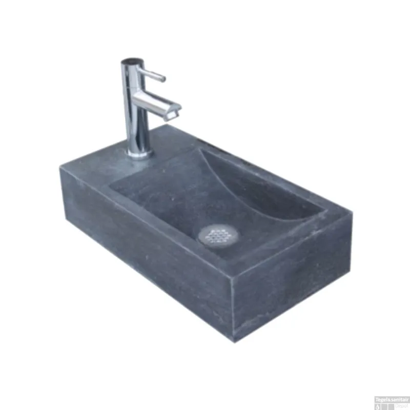 Laatste Versie Fonteinset Sanilux Recto Hardsteen met kraan, waste & sifon 40x22x10cm (Kraangat Links)