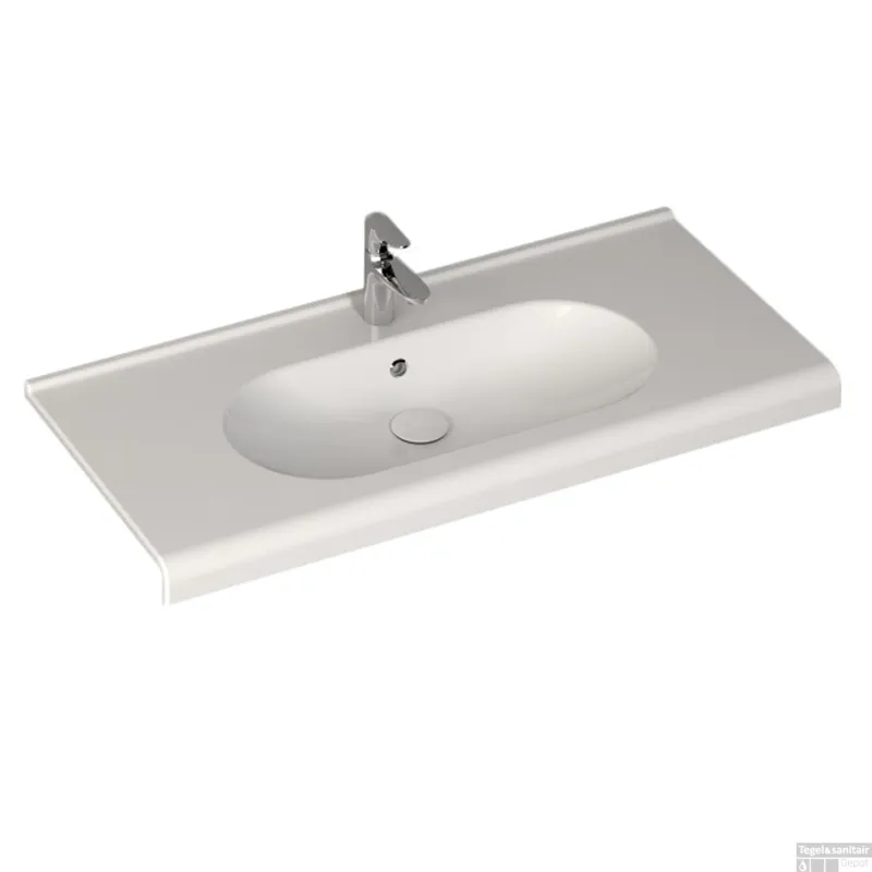 Beperkte Voorraad Wastafel Sanicare Q9 Inclusief Kraangat en Overloop 100x47cm Keramisch Wit (exclusief meubel)