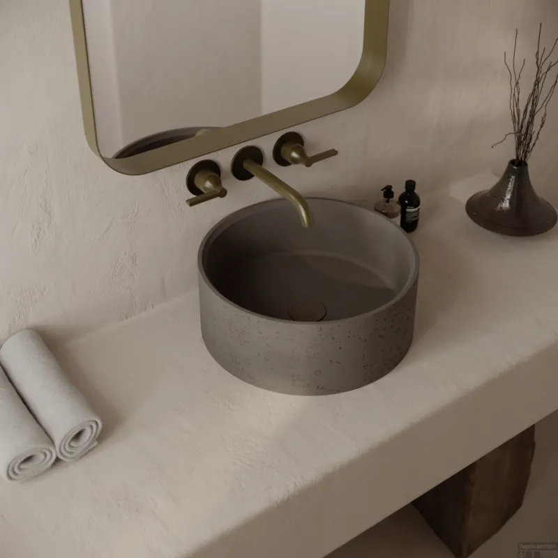 Betonnen Vrijstaande Wastafel Rond Ideavit Idea.Deep-D5 39x15cm Donkergrijs Seizoensaanbieding