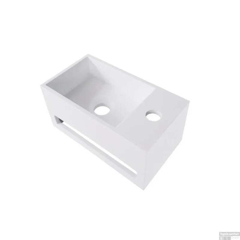 Fontein BWS Veroni met Handdoekhouder Solid Surface Mat Wit (kraangat rechts) Hoge Kwaliteit