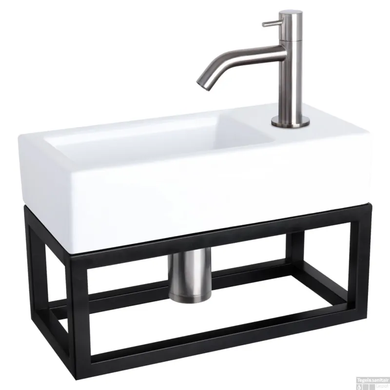 Goedkoop Fonteinset Differnz Ravo Keramiek Met Handoekrek 38.5x18.5x9 cm Wit Met Gebogen Kraan Mat Chroom