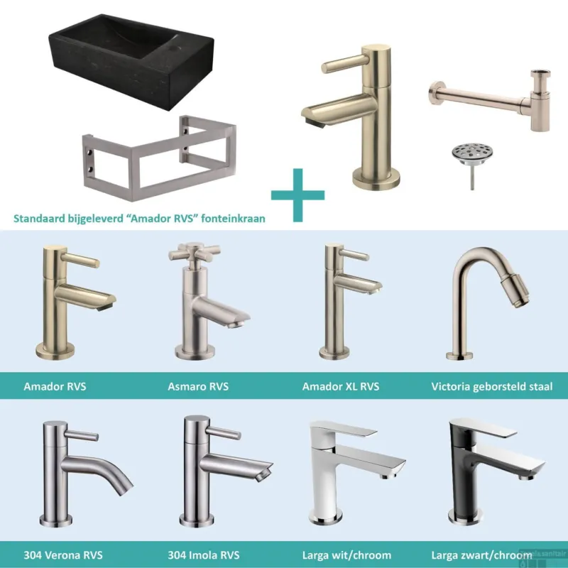 Korting FonteinPack Recto Natuursteen Rechts Met MontageFrame 40x22x10 cm RVS (Keuze uit 8 kranen)