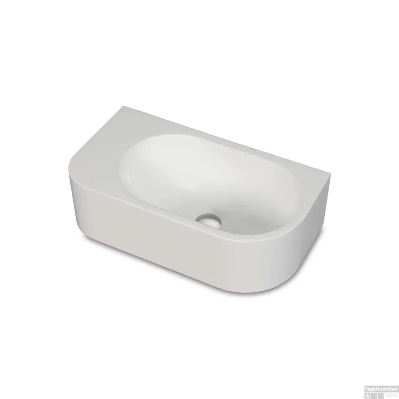 Merkproduct Fontein Luca Sanitair Wand 40x21.5x12 cm Mineral Stone Zonder Kraangat Glans Wit Links