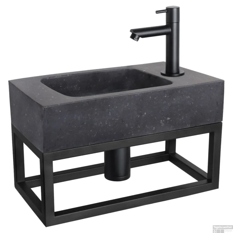 Fonteinset Differnz Bombai Natuursteen en Handoekrek 40x22x9 cm Zwart Met Rechte Kraan Mat Zwart Shop Nu