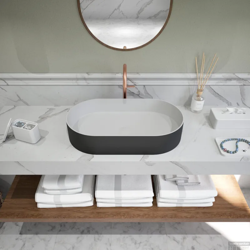 Exclusieve Aanbieding Opbouwwastafel Ideavit Solidthin 60x35x12.5 cm Solid Surface Mat Zwart