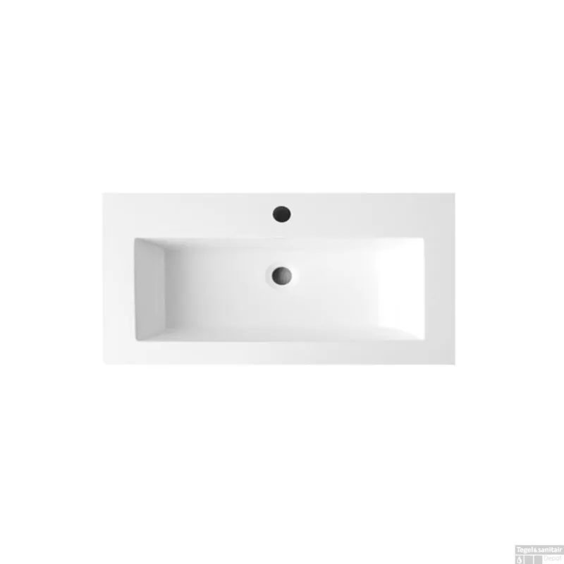 Wastafel Sanilux Compact Mineraalmarmer 1 Kraangat 100 cm Wit Beperkte Voorraad