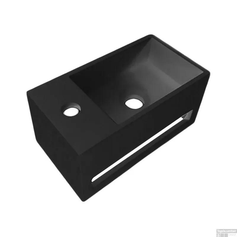 Rechtstreeks Van De Fabrikant Fontein met Handdoekhouder Boss & Wessing Solid Surface (kraangat links) 35.6x20.3x15.9 cm Zwart