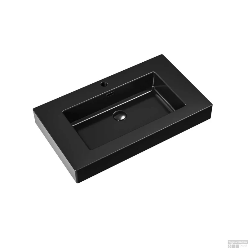 Wastafel BWS Ember 1 Kraangat 80x15x46 cm Mat Zwart Direct Beschikbaar